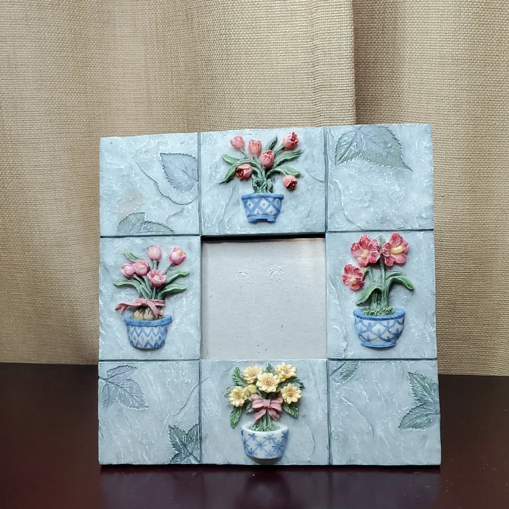 Floral Frame Richesco Intricate 3D Sculpted Flowers Gray Square Spring Garden
